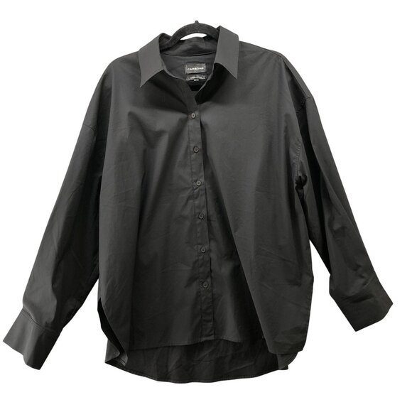 Carbon 38 Oversized Button Up Shirt Womens M Black Long Sleeve Stretch Cotton - Picture 1 of 11